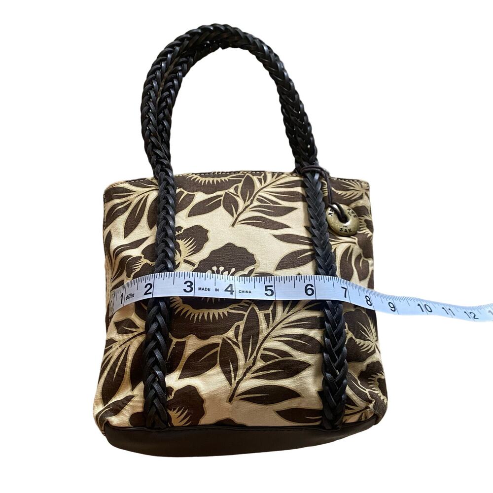 The Sak Small 100% Cotton Purse Beige with Brown Floral Print Braided Handle